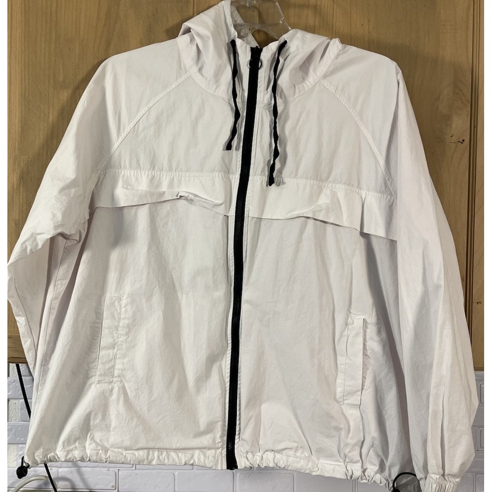 Fabletics Windbreaker Jacket Womens Medium White Hooded Full Zip